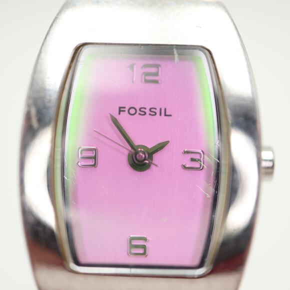 Fossil Womens Pink Barrel 18mm Dial Silver Tone Watch ES9860 with New Battery - Picture 7 of 15